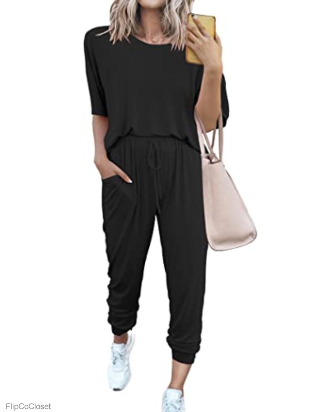 Two Piece Lounge Set Women Crewneck Pullover Drawstring Jogger